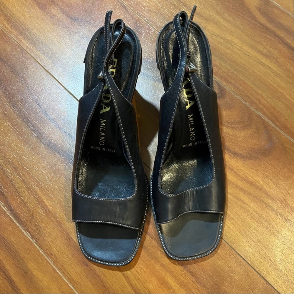 Prada Black Leather Open Toe Heels - Picture 5 of 5